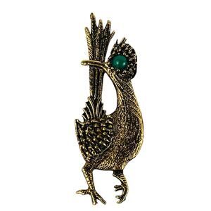 Roadrunner Vintage Ambassador Gold Tone Green Eye Brooch Pin 2 1/2”
